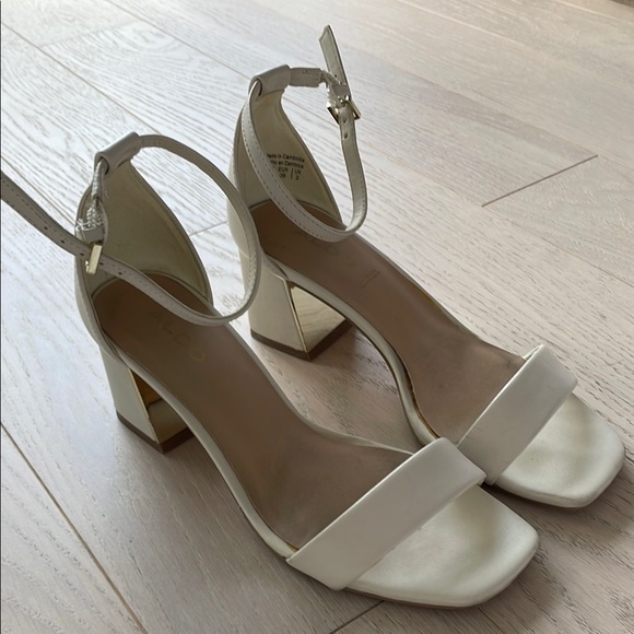 Aldo Shoes - Aldo Ivory Block Heel Sandals with Gold Accents
